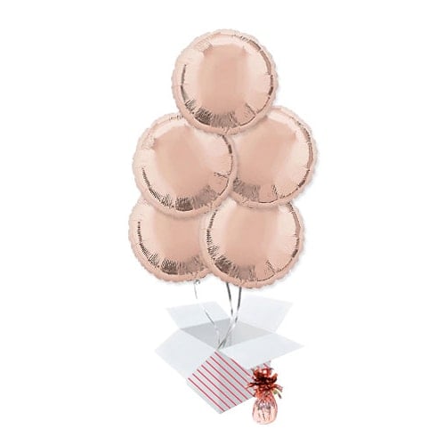 Rose Gold Round Shape Foil Helium Balloon Bouquet - 5 Inflated Balloons In A Box Product Gallery Image