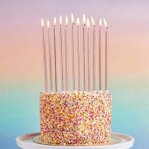 Rose Gold Skinny Birthday Candles with Holders - Pack of 12 Product Gallery Image