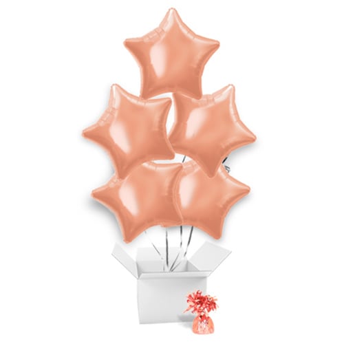 Rose Gold Star Foil Shaped Balloon Bouquet - 5 Inflated Balloons in a Box
