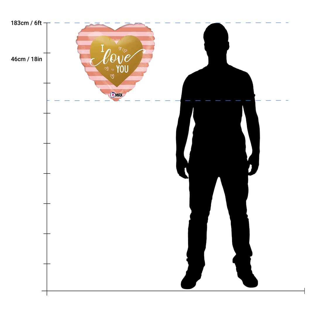 Rose Gold Stripe I Love You Heart Shape Foil Helium Balloon 46cm / 18 in Product Gallery Image