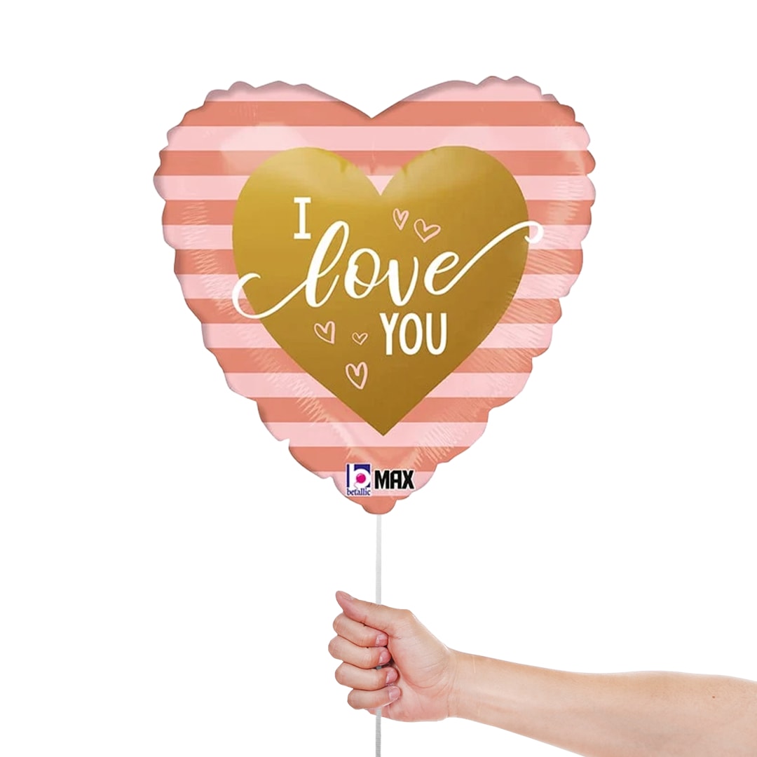Rose Gold Stripe I Love You Heart Shape Foil Helium Balloon 46cm / 18 in Product Gallery Image