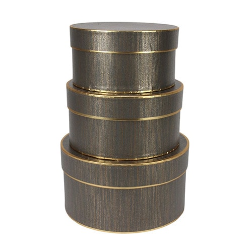 Round Grey Hat Boxes with Gold Trim - Pack of 3 Product Gallery Image