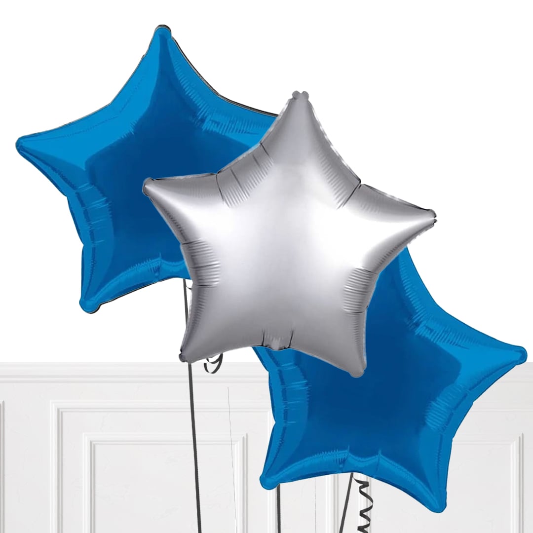 Royal Blue & Platinum Silver Foil Star Trio Balloons