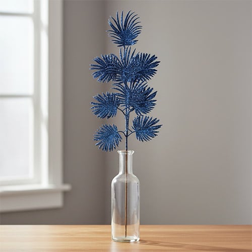 Royal Blue Glitter Feather Leaf Stem Artificial Foliage Plant Decoration 72cm