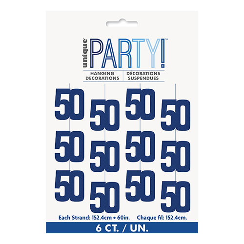 Blue Glitz 50th Birthday Prismatic Foil Hanging Decorations 1.5m / 5 ft - Pack of 6 Product Gallery Image
