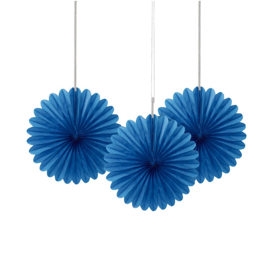 Royal Blue Mini Honeycomb Fans Decorations 15cm - Pack of 3