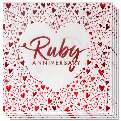 Ruby Anniversary Foiled Luncheon Napkins 33cm 3Ply - Pack of 16 Product Image