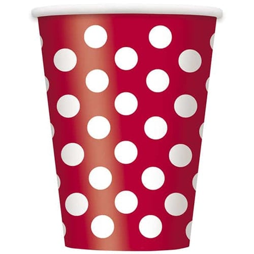 Ruby Red Decorative Dots Paper Cups 354ml - Pack of 6 Bundle Product Image