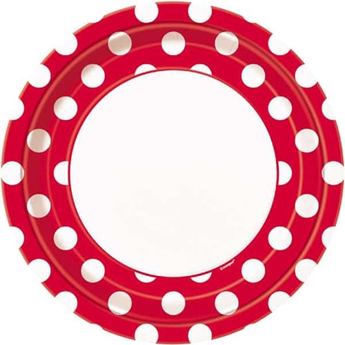 Ruby Red Decorative Dots Paper Plates 22cm - Pack of 8 Bundle Product Image
