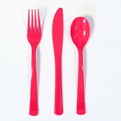 Ruby Red Plastic Assorted Cutlery Set - Pack of 18