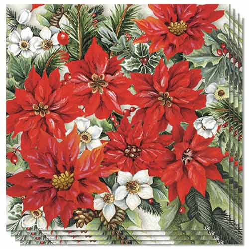 Ruby Red Poinsettia Christmas Premium Decoupage Luncheon Napkins 3 Ply 33cm - Pack of 20 Product Image