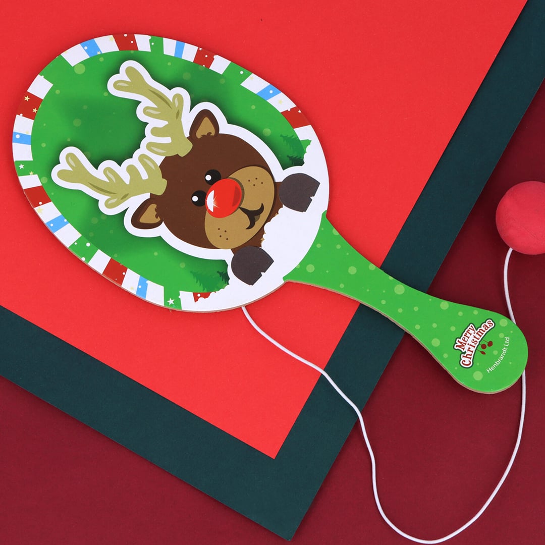 Rudolph Christmas Wooden Paddle Bat and Ball Game 22cm View 2