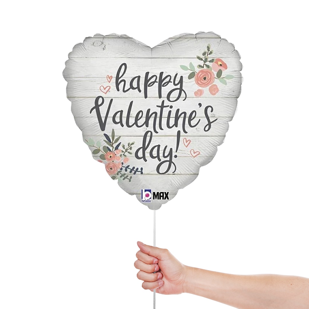 Rustic Happy Valentines Day Heart Shape Foil Helium Balloon 46cm / 18 in Product Gallery Image