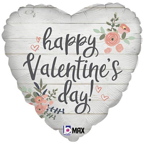 Rustic Happy Valentines Day Heart Shape Foil Helium Balloon 46cm / 18 in Product Image