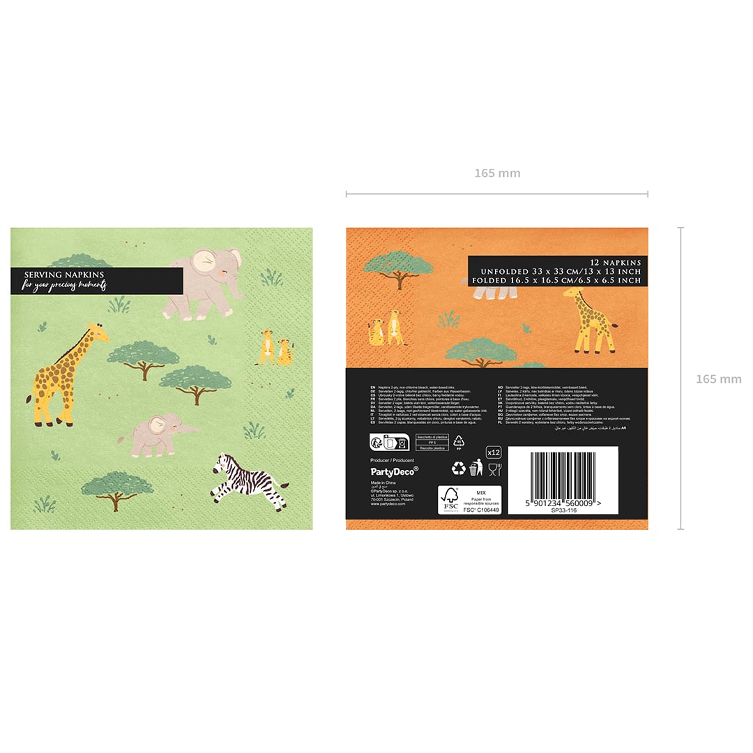 Safari Animal Paper Luncheon Napkins 2 Ply 33cm - Pack of 12 Product Gallery Image