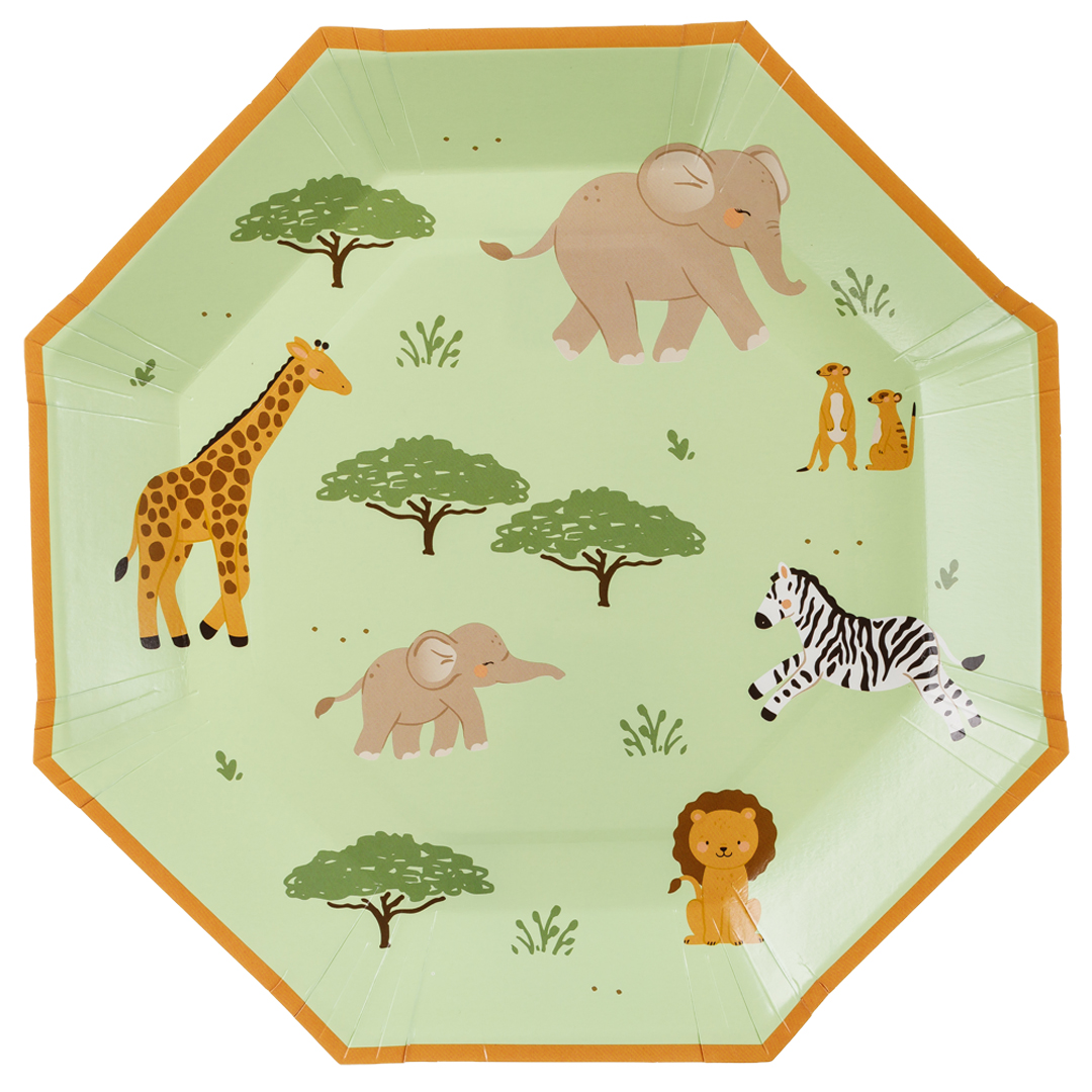 Safari Animals Octagonal Paper Plates 23cm - Pack of 6