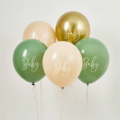 Sage Green, Nude & Gold Neutral Baby Latex Balloons 30cm / 12 in - Pack of 5 Product Gallery Image