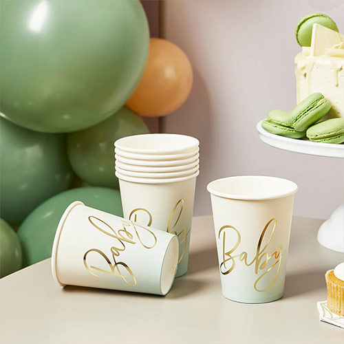 Sage Green Ombre Baby Paper Cups 230ml - Pack of 8 Product Gallery Image