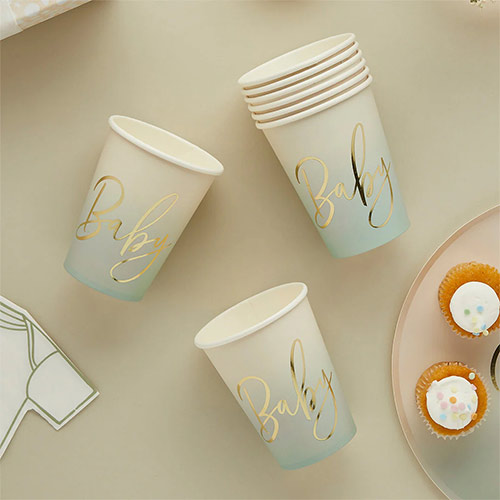 Sage Green Ombre Baby Paper Cups 230ml - Pack of 8 Product Gallery Image
