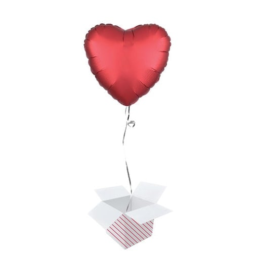 Sangria Red Satin Luxe Heart Shape Foil Helium Balloon - Inflated Balloon in a Box Product Image