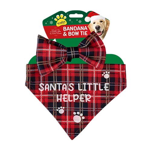 Santa's Little Helper Printed Pet Bandana & Bow Tie Christmas Set Small Product Image