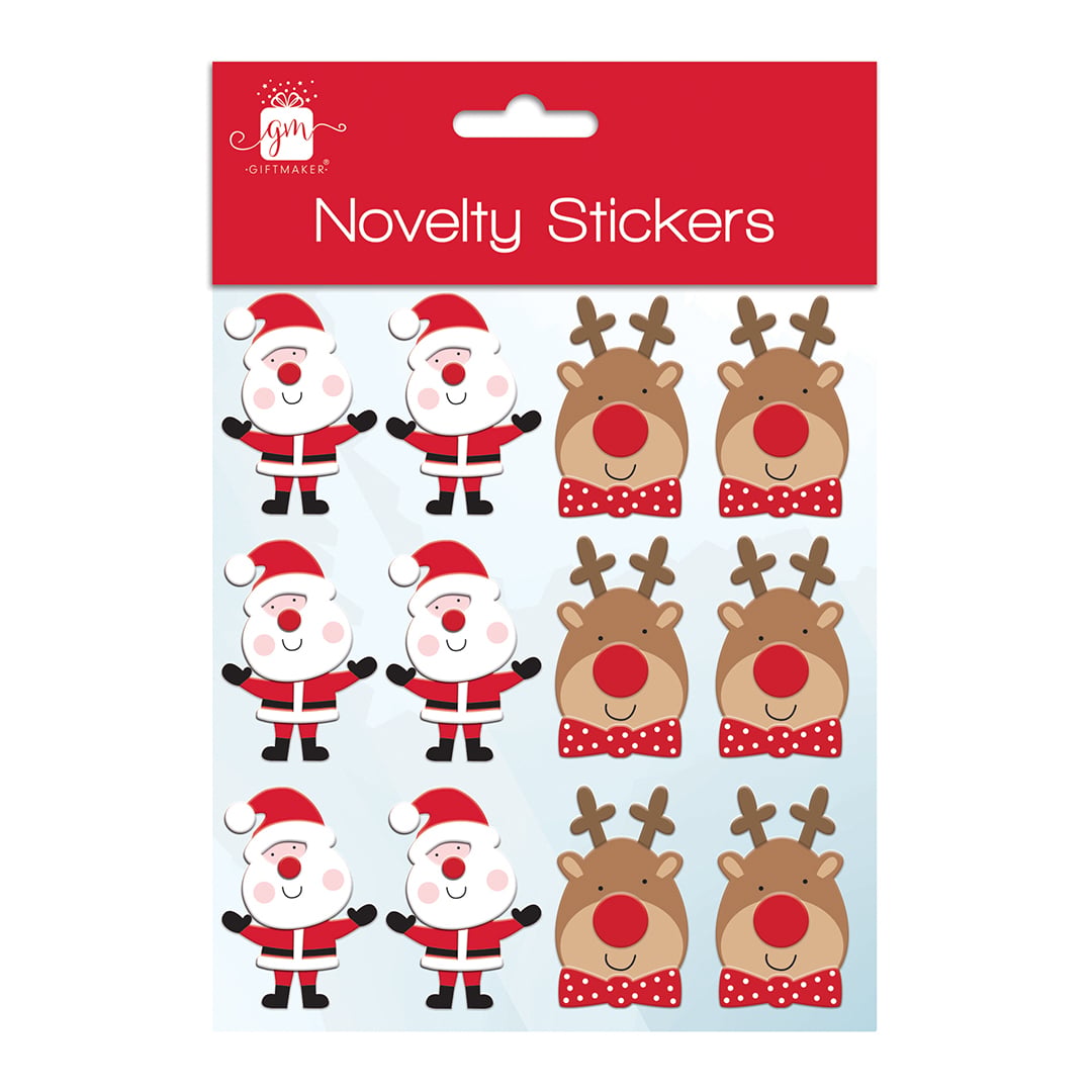 Santa & Reindeer Novelty 3D Stickers - Pack of 12
