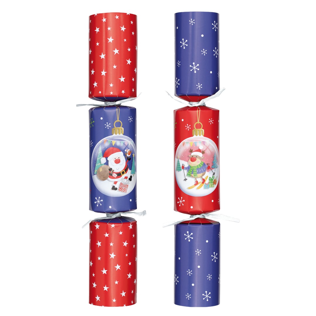 Santa & Reindeer Red & Blue Family Christmas Crackers 30cm / 12 in - Pack of 8