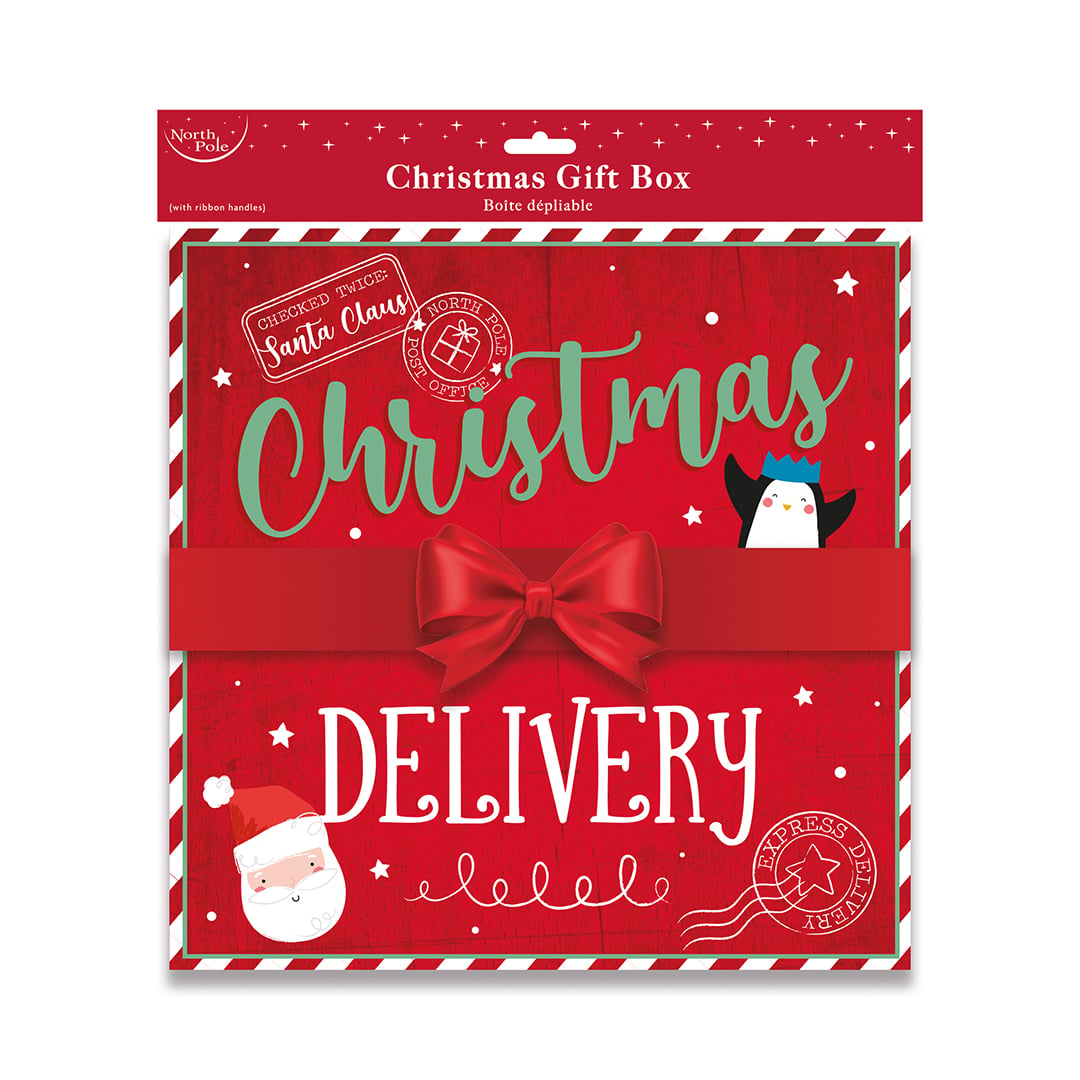 Santa and Friends Green & Red Christmas Square Gift Box 36cm Product Gallery Image