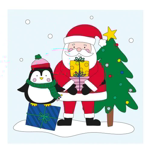 Santa Claus & Penguin Christmas Gel Window Sticker Product Image