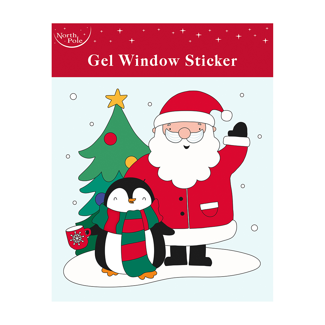 Santa Claus & Penguin Snowy Christmas Gel Window Sticker Product Gallery Image