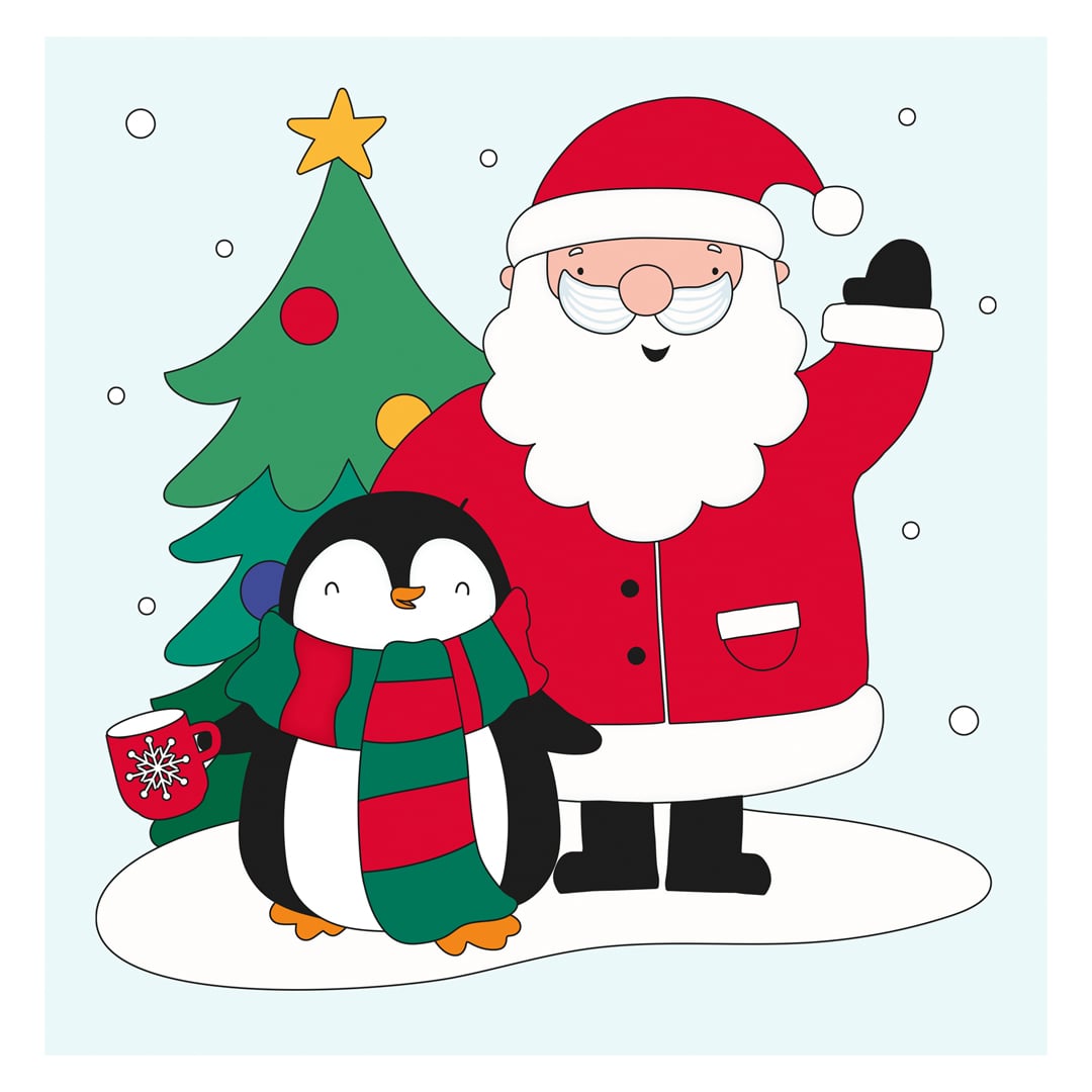Santa Claus & Penguin Snowy Christmas Gel Window Sticker