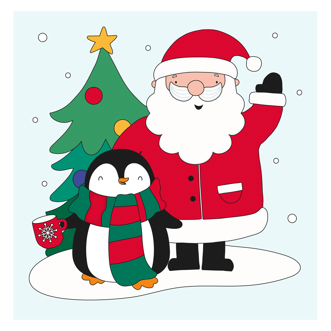 Santa Claus & Penguin Snowy Christmas Gel Window Sticker View 2