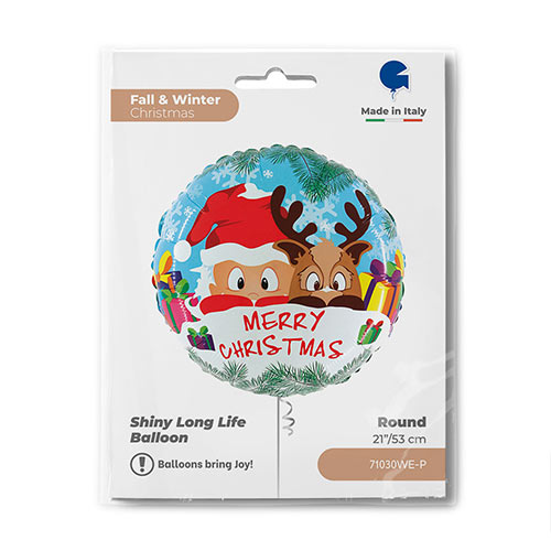 Santa Claus & Reindeer Christmas Shiny Round Helium Foil Shaped Balloon 53cm / 21 in Product Gallery Image