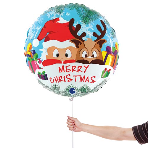 Santa Claus & Reindeer Christmas Shiny Round Helium Foil Shaped Balloon 53cm / 21 in Product Gallery Image