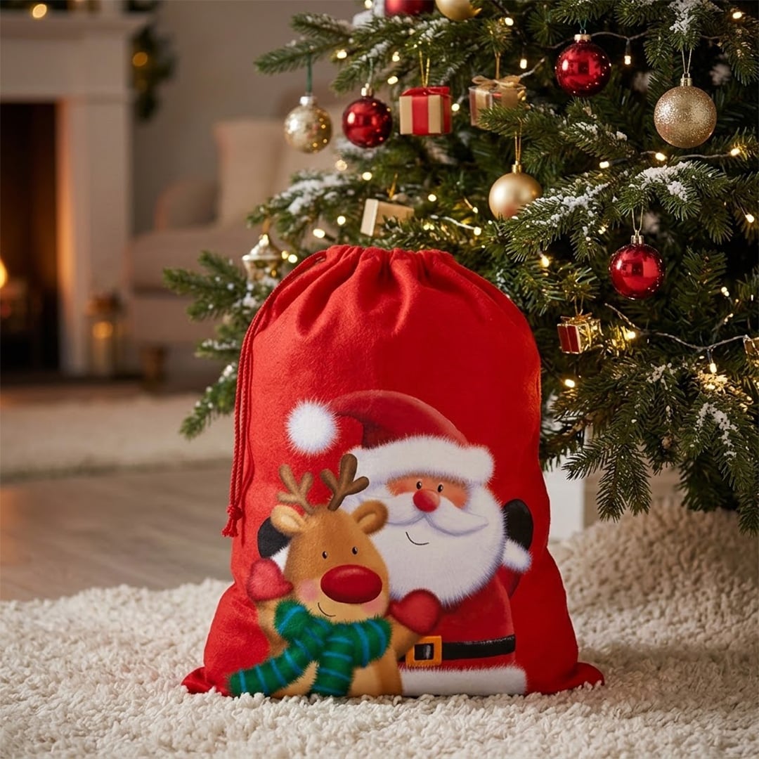 Santa Claus & Rudolph Red Christmas Present Sack 60cm