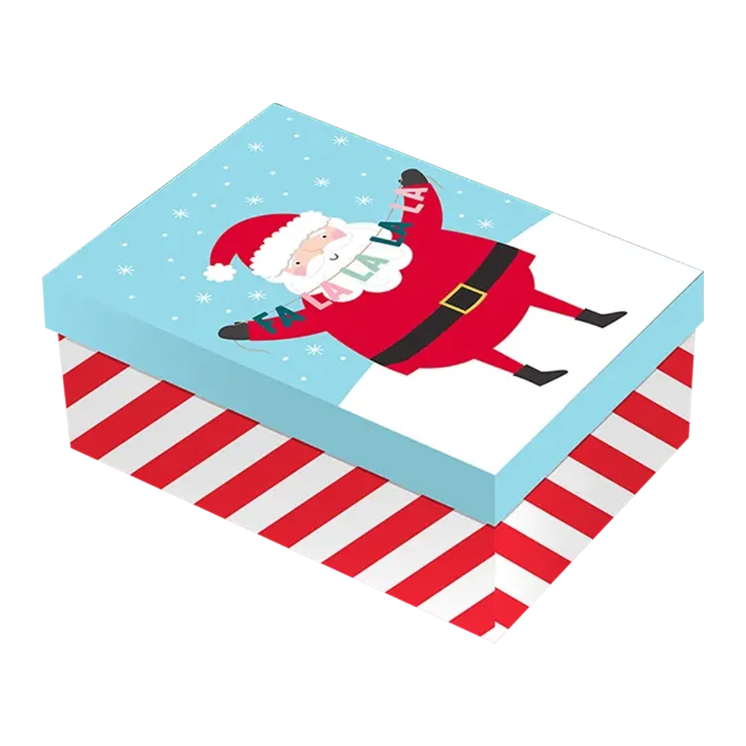 Santa Claus Blue Christmas Striped Rectangle Gift Box 22cm