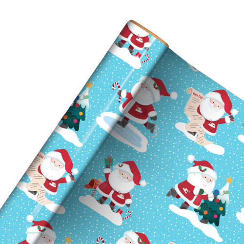 Santa Claus Christmas Recyclable Blue Gift Wrapping Paper Roll 7m Product Gallery Image