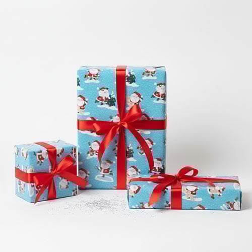 Santa Claus Christmas Recyclable Blue Gift Wrapping Paper Roll 7m