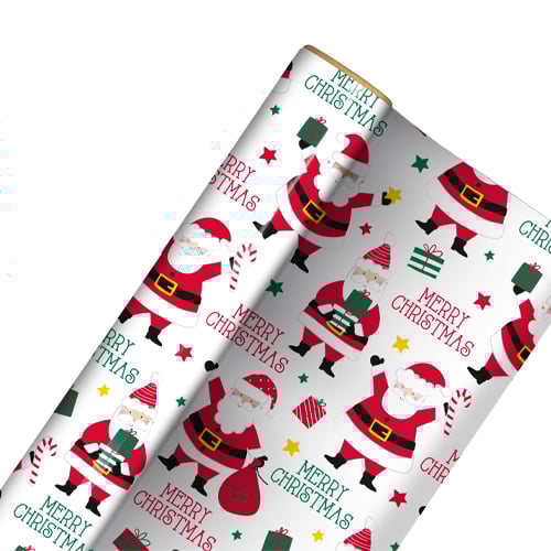 Santa Claus Christmas Recyclable White Gift Wrapping Paper Roll 7m Product Gallery Image