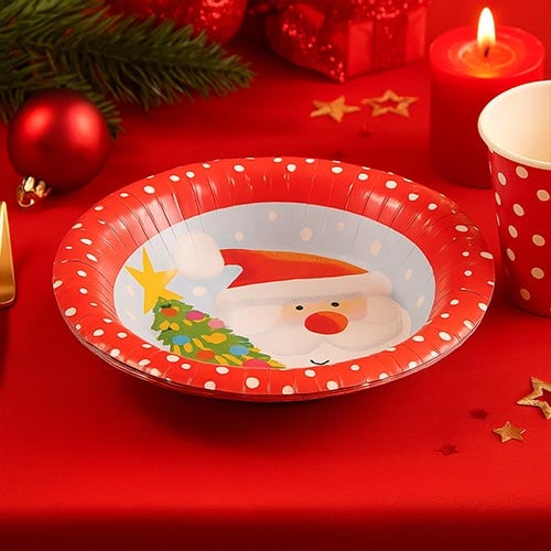 Santa Claus Christmas Round Paper Bowls 16.5cm - Pack of 6