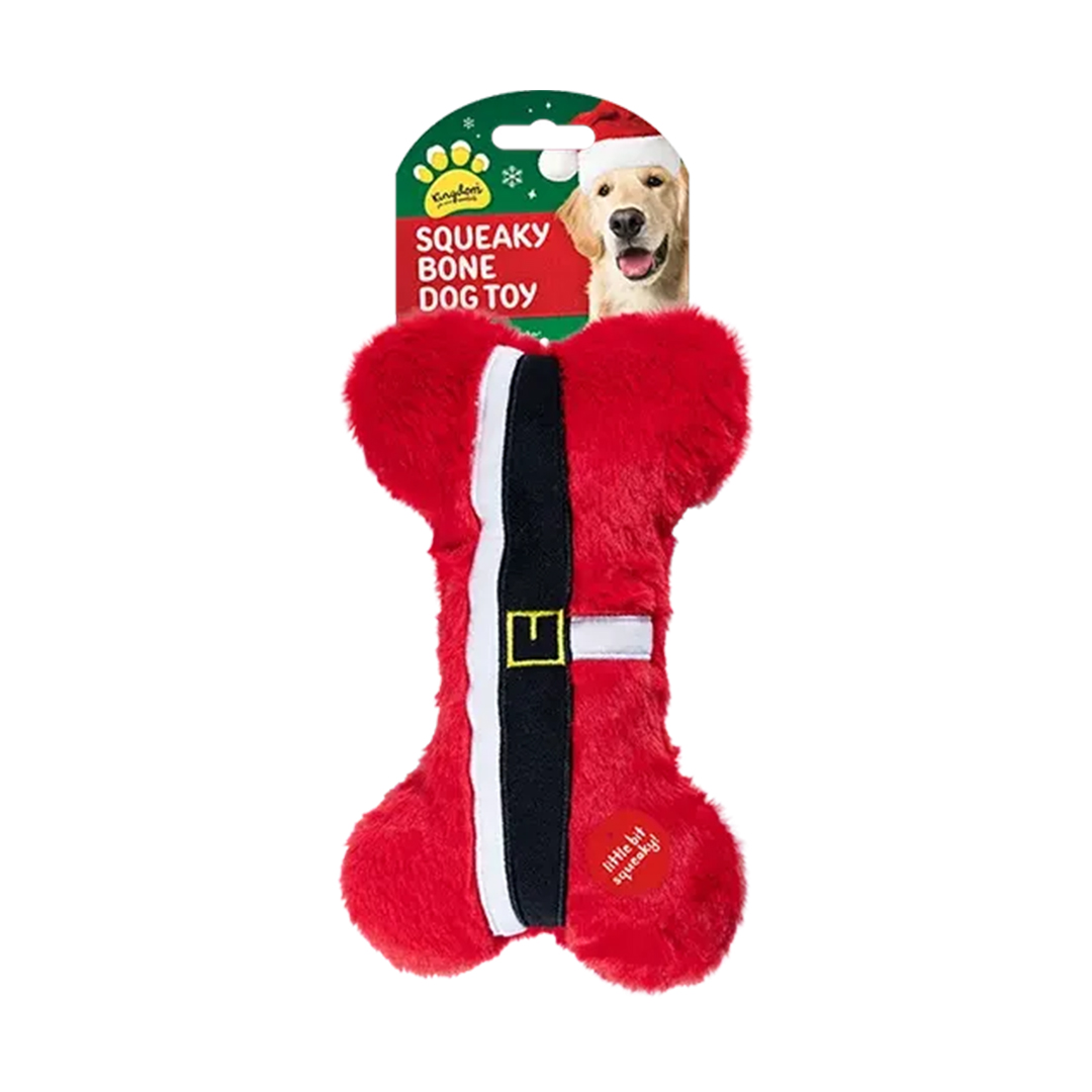 Santa Claus Christmas Squeaky Plush Bone Dog Toy 26cm