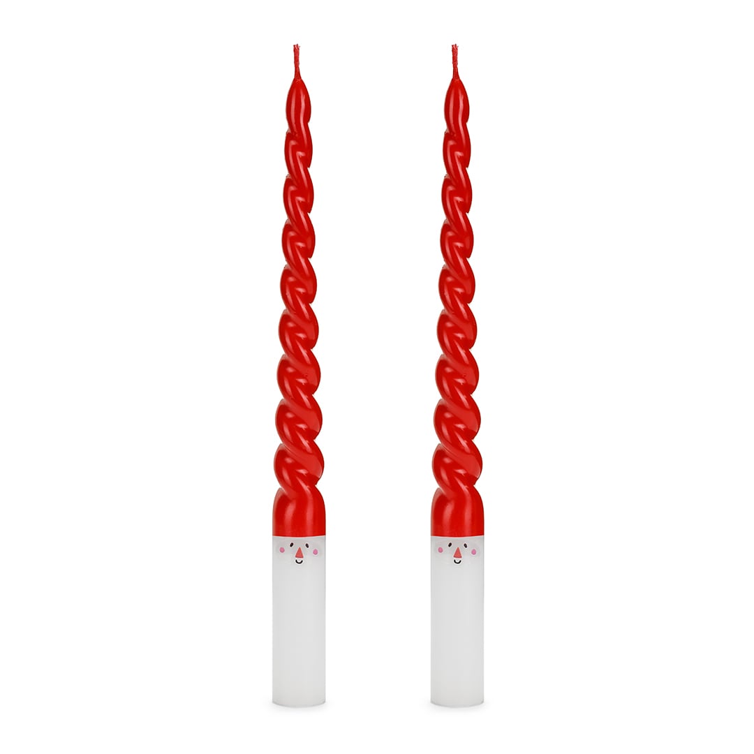 Santa Claus Christmas Taper Dinner Wax Candles 25cm - Pack of 2