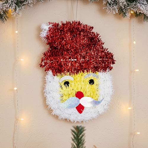 Santa Claus Christmas Tinsel Plaque Hanging Wall Decoration 30cm