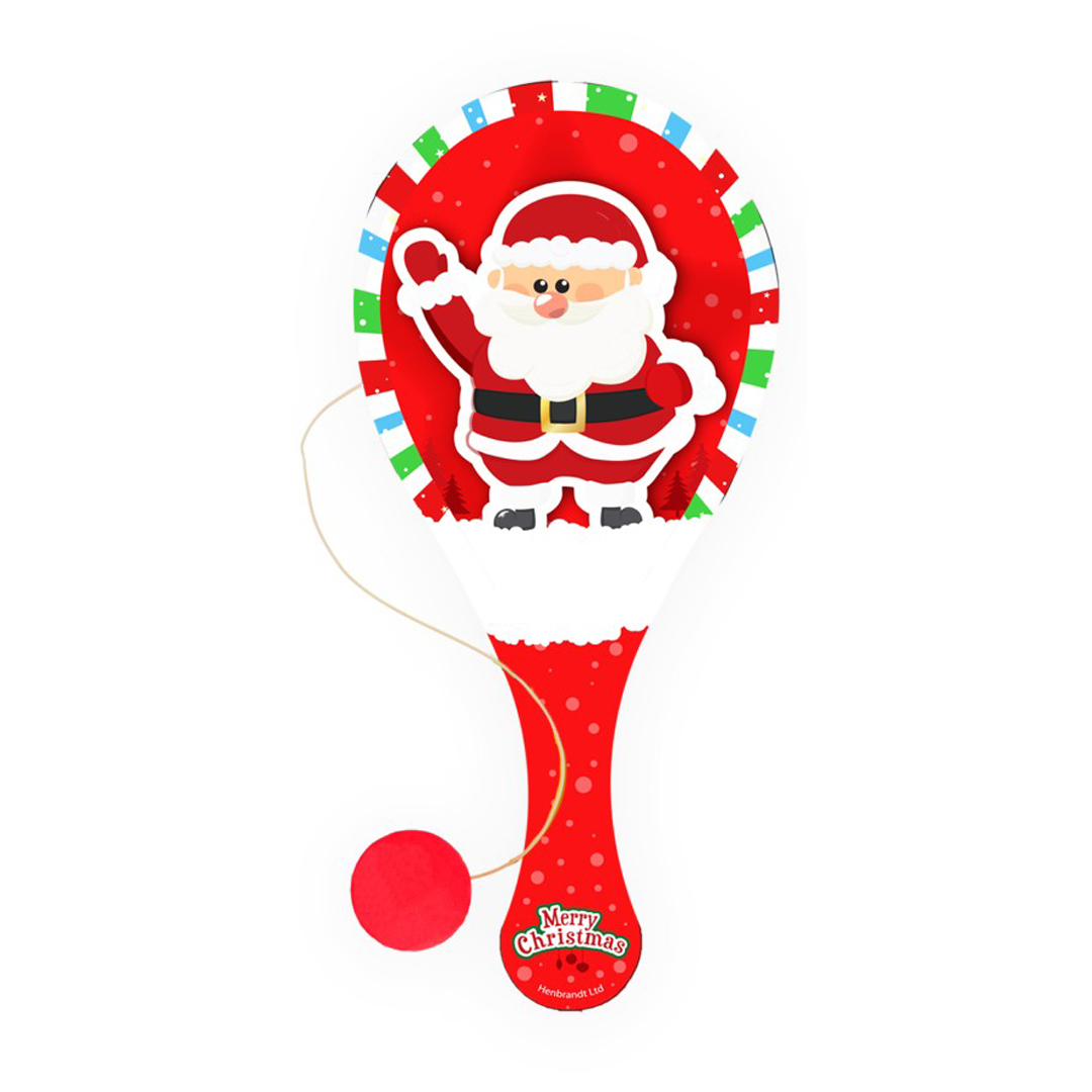 Santa Claus Christmas Wooden Paddle Bat and Ball Game 22cm