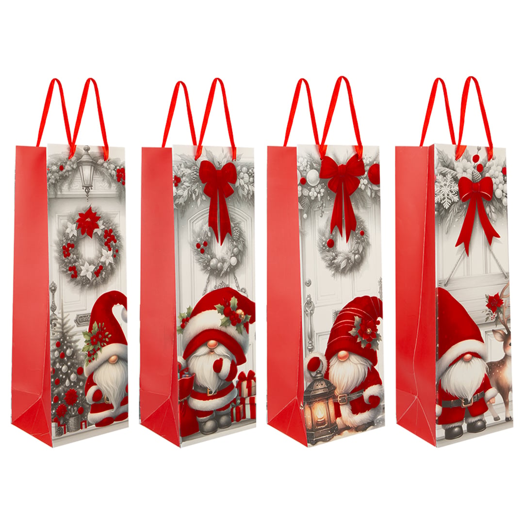 Santa Claus Gonk Flocked Christmas Bottle Gift Bag 35cm