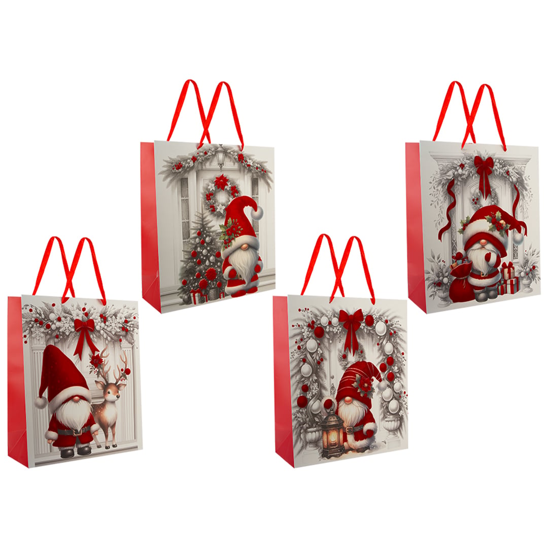Santa Claus Gonk Flocked Christmas Medium Gift Bag 25cm