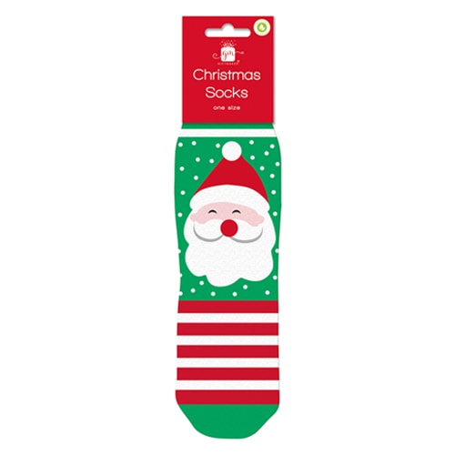 Santa Claus Green Christmas Socks Product Image