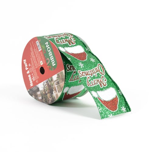 Santa Claus Hats Green Glitter Luxury Christmas Decorative Wired Ribbon Reel 3m Product Gallery Image
