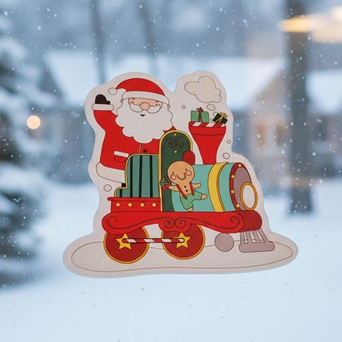 Santa Claus on Train Christmas Character Gel Window Sticker