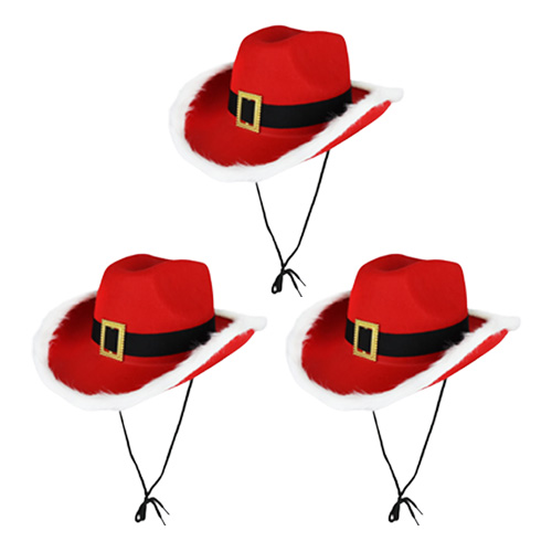 Santa Claus Red Christmas Cowboy Hats - Pack of 3 Product Gallery Image